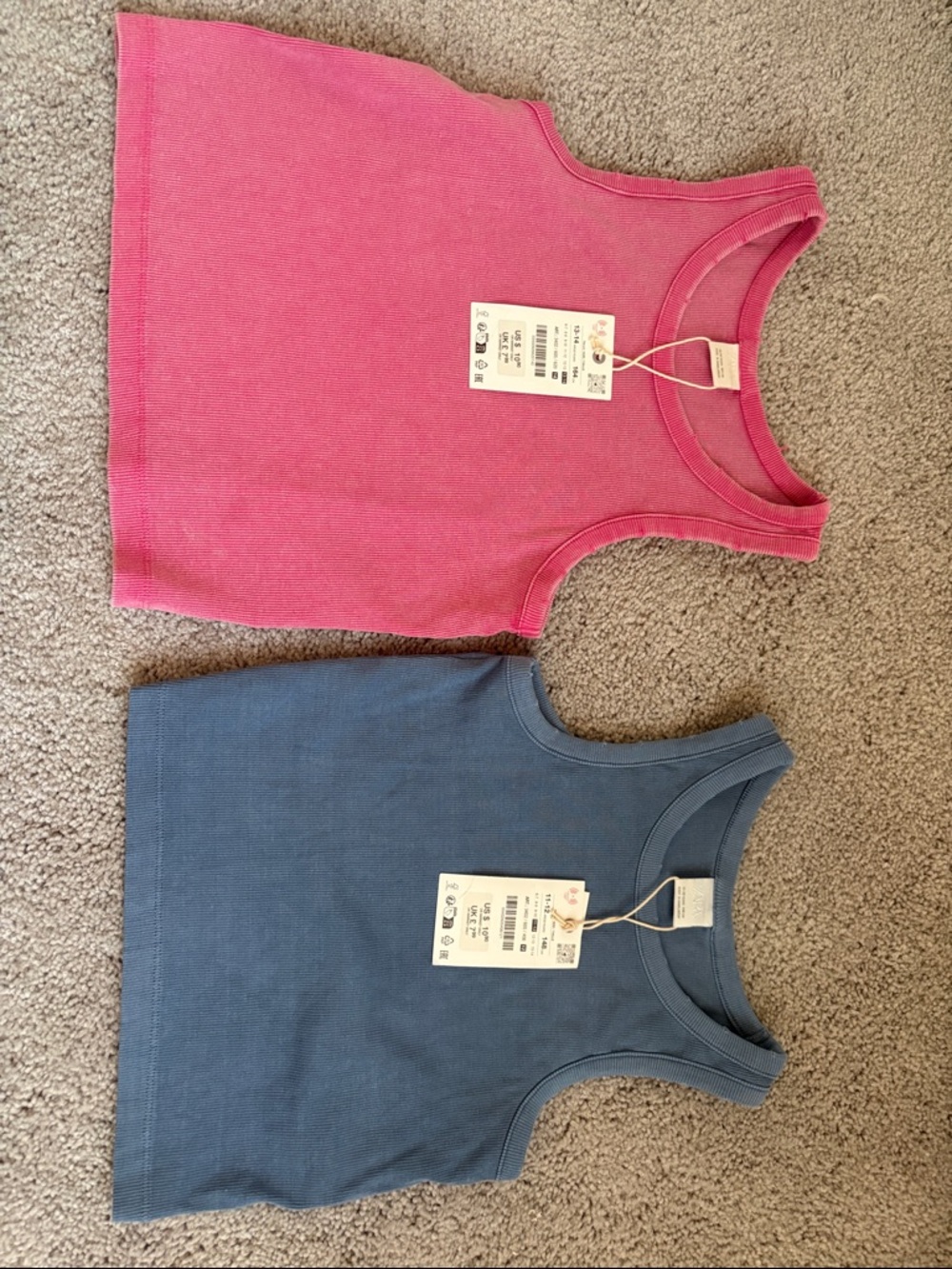 Zara Girls Ribbed Tank Top Set - Pink & Blue